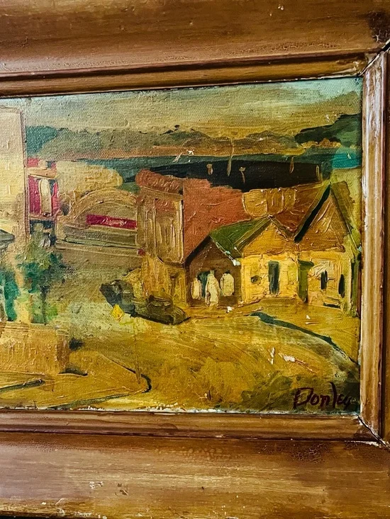 Vintage Original Oil Painting Of A City Landscape Signed “Donley” Wooden Frame - Picture 7 of 15